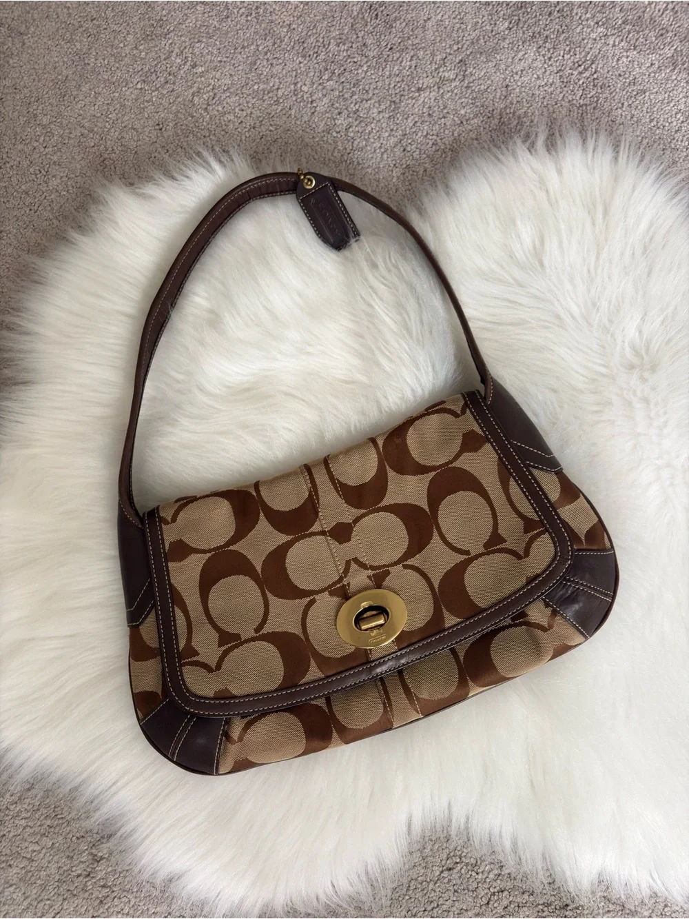 Brown Signature-Pattern Shoulder Bag